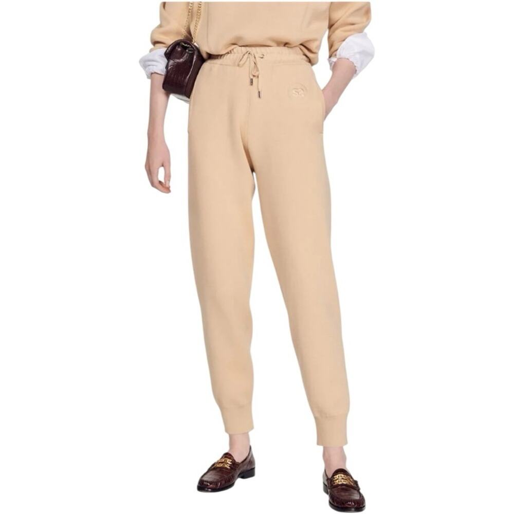 Sandro Paris Straight Leg Knit Drawstring Joggers Size FR 42 US 10 NWT